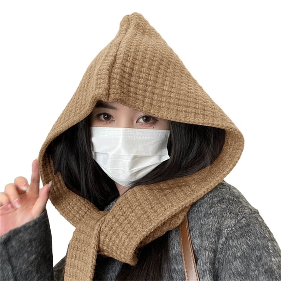 Scarves for Women Fleece Lining Women's Hats & Caps Balaclava Winter Hat Cotton Neck Scarf Khaki
