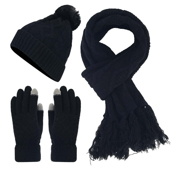 Scarves for Women Winter Clothing for Women's Fashion Casual Solid Color Knitted Warm Woolen Hat Scarf And Gloves Three Piece Set