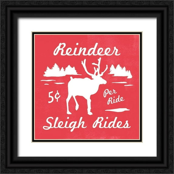 Scarvey, Emma 12x12 Black Ornate Wood Framed with Double Matting Museum Art Print Titled - Reindeer Rides II