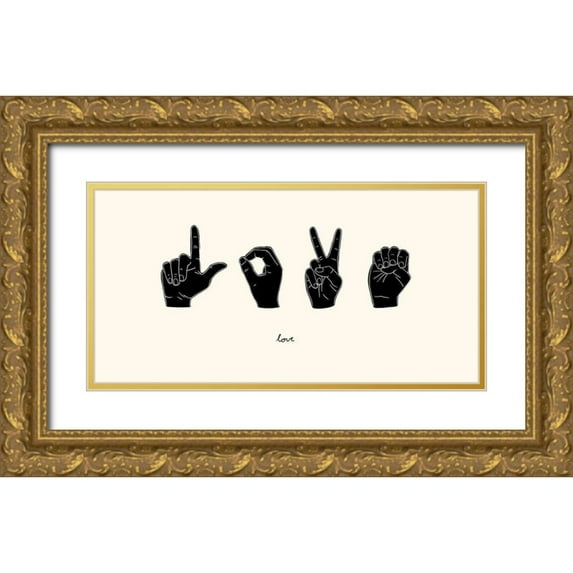 Scarvey, Emma 14x9 Gold Ornate Wood Framed with Double Matting Museum Art Print Titled - Sign Language IV