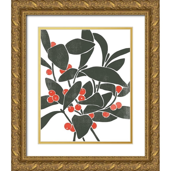 Scarvey, Emma 15x18 Gold Ornate Wood Framed with Double Matting Museum Art Print Titled - Colorblock Berry Branch I