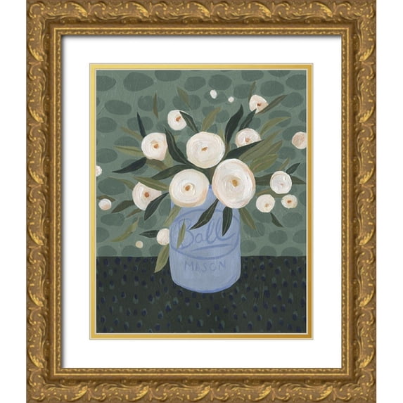 Scarvey, Emma 15x18 Gold Ornate Wood Framed with Double Matting Museum Art Print Titled - Mason Jar Bouquet III