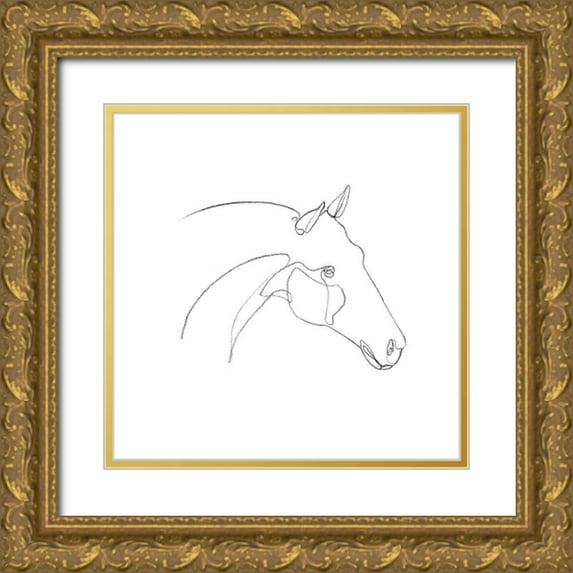 Scarvey, Emma 20x20 Gold Ornate Wood Framed with Double Matting Museum Art Print Titled - Equine Pencil Contour II