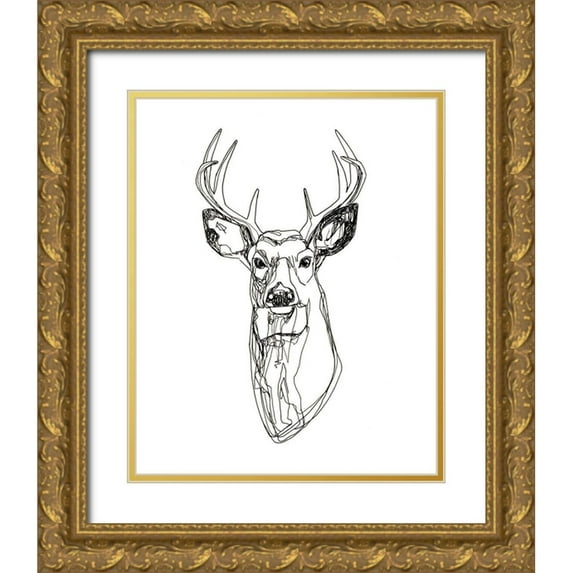 Scarvey, Emma 20x24 Gold Ornate Wood Framed with Double Matting Museum Art Print Titled - Whitetail Wireframe II