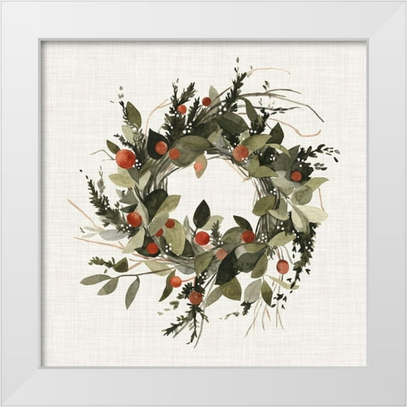 Scarvey, Emma 26x26 White Modern Wood Framed Museum Art Print Titled - Farmhouse Wreath II
