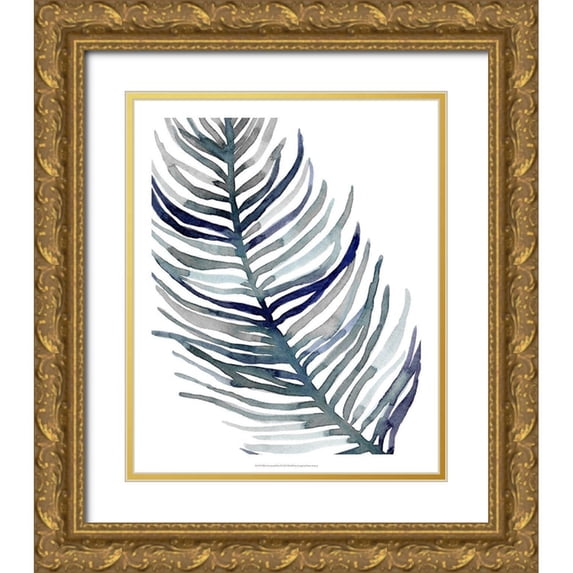 Scarvey, Emma 26x31 Gold Ornate Wood Framed with Double Matting Museum Art Print Titled - Blue Feathered Palm I