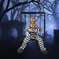 thumbnail image 1 of Scary Animated Halloween Hanging Decorations - Screaming Halloween Motion Sensor Skull Cage Prisoner with Light Up Eyes for Halloween Party Decor, Skeleton Cage Prisoner Haunted Ho, 1 of 7