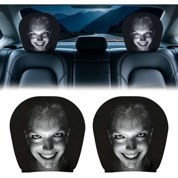 Scary Car Headrest Cover,2Pcs Cute Eyes Car Seat Head Rest Protector for Auto Front Seat Rest Halloween Decorations
