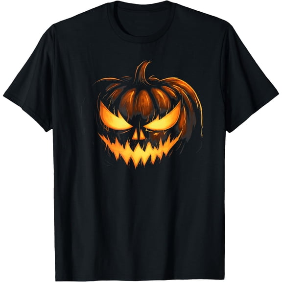 Scary Carved Pumpkin Face Jack O Lantern Halloween Costume T-Shirt, Kid And Adult Size, Bamibatee