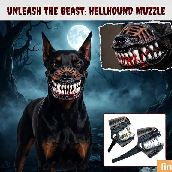 Scary Cemetery Themed Hellhound Dog Muzzle Halloween Accessory, Sharp Fangs Horror Cosplay Dog Mask, Comfort Wear Dog Mouth Muzzle for Halloween Dog Walk Party Decor