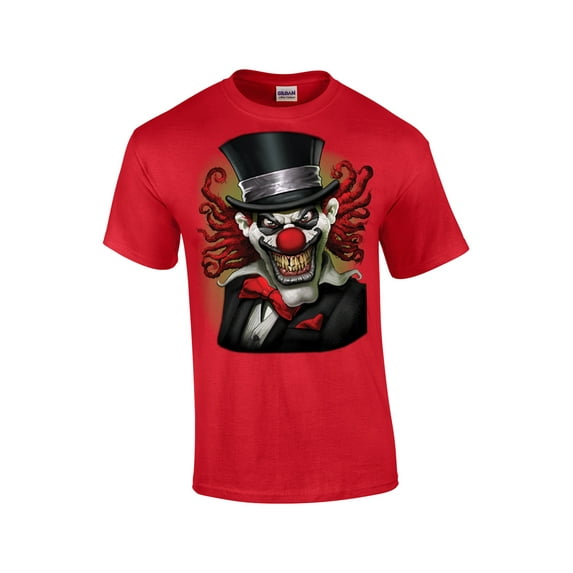 Scary Clown Crazy Clown In A Top Hat Spooky Jester Creepy Spooky Tee-red-4xl