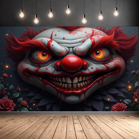 Scary Clown Decoration Horror Face Pumpkin Red Nose for Halloween Party Haunted House Spooky Decoration