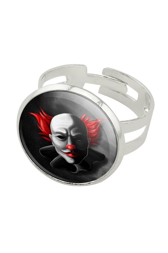 Scary Clown Face Silver Plated Adjustable Novelty Ring