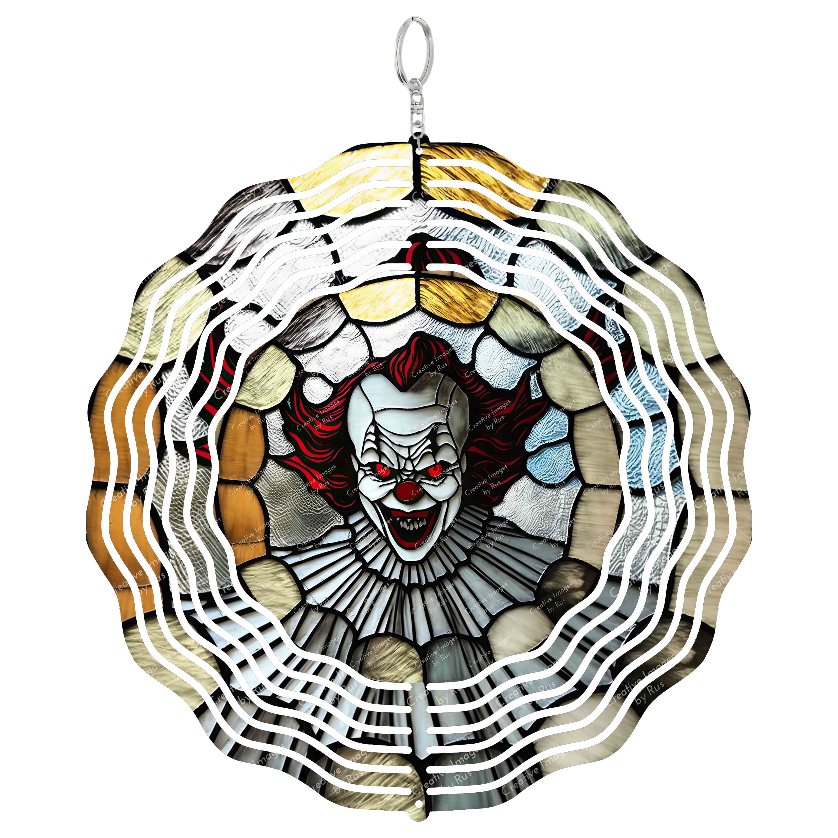 Scary Clown Halloween Stained Glass 3D Wind Spinner Kinetic Hanging ...