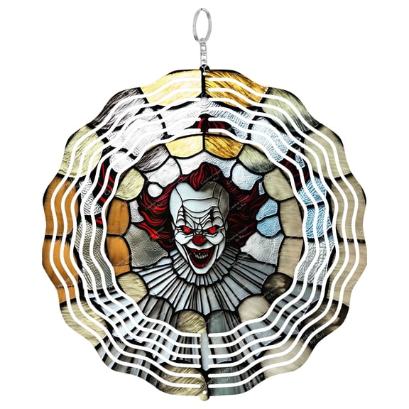 Scary Clown Halloween Stained Glass 3D Wind Spinner Kinetic Hanging Garden Decor Yard Art