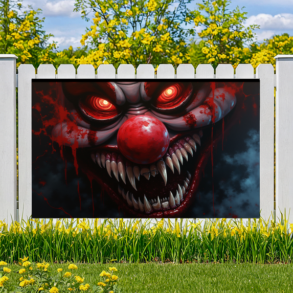 Scary Clown Horror Banner Halloween Decoration Creepy Design Spooky Atmosphere Red Aesthetic for Halloween Party Haunted House Themed Events