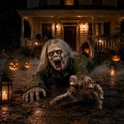 Scary Crawling Zombie, Halloween Animatronic Zombie Prop, Sound Activated Ghost Decoration with Light Up Eyes, Yard Party Display