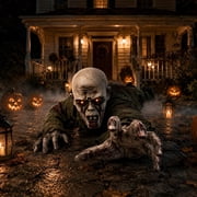 Scary Crawling Zombie, Halloween Animatronic Zombie Prop, Sound Activated Ghost Decoration with Light Up Eyes, Yard Party Display