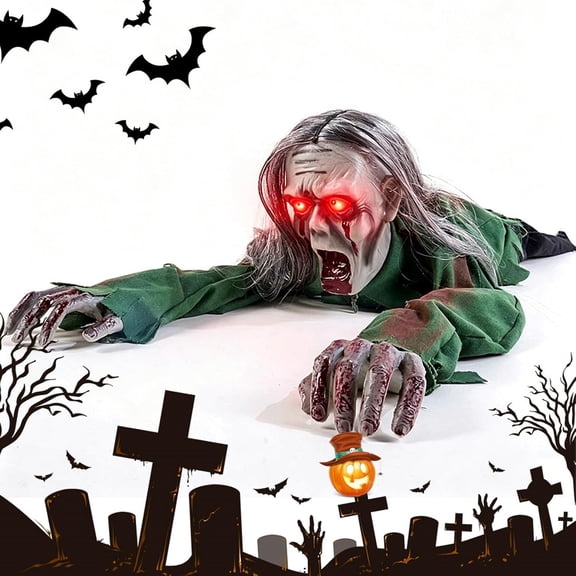Scary Crawling Zombie - Scary Halloween Decor Outdoor Indoor, Electric Halloween Crawling Zombie Animatronic, Crawling, Swaying, Making Terrifying Noises, Eyes Glowing