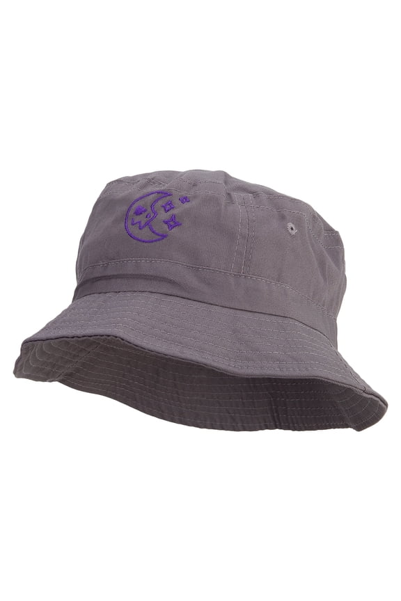 Scary Crescent Moon Embroidered Bucket Hat - Charcoal OSFM