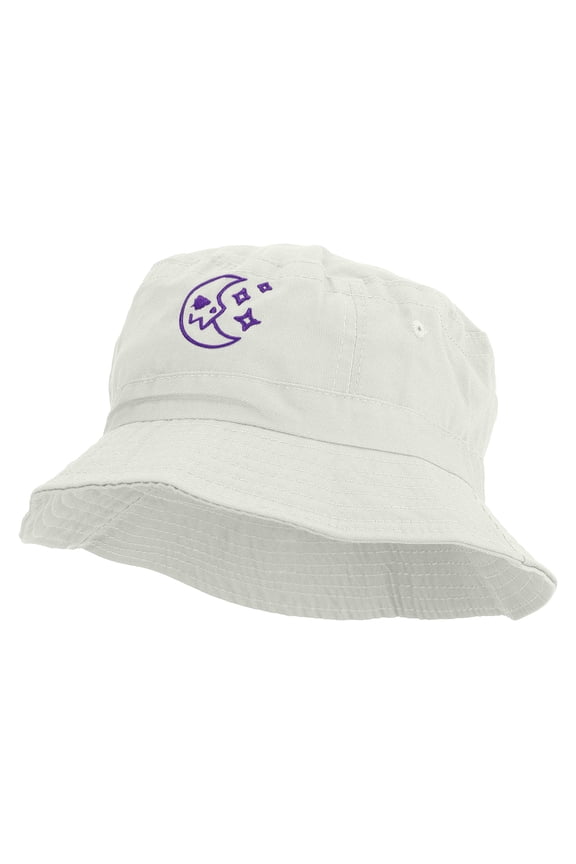 Scary Crescent Moon Embroidered Bucket Hat - White OSFM