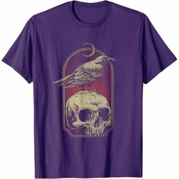 Scary Crow Skull Moon Raven T-Shirt,Purple Color,Size M