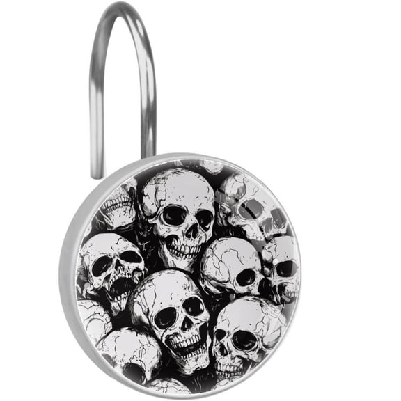 Scary Dead Skulls Shower Curtain Hooks Round Crystal Glass, Set of 12 Shower Curtain Rings - Shower Hooks for Curtain Shower Rings