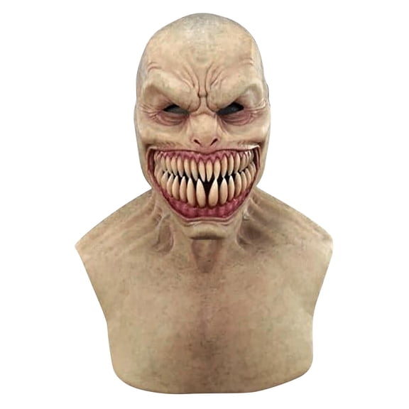 Scary Demon Monster Mask Sharp Teeth Latex Over Head Horror Costume for Adult Cosplay Party