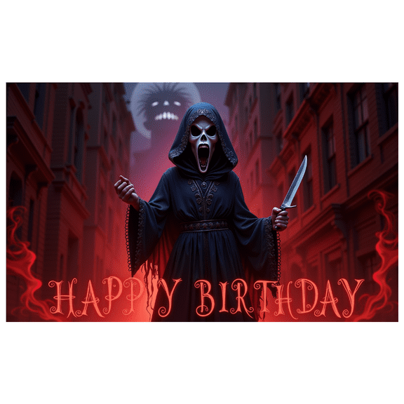 Scary Design Birthday Banner Horror Theme Gothic for Halloween Party Celebration Indoor Decoration