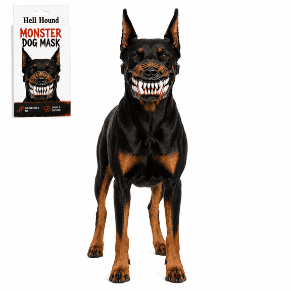 Scary Dog Muzzle Costume with Lifelike Teeth, Natural Latex Monster Halloween Mask for Dogs with Adjustable Straps, Beast Cosplay Photo Prop and Party Outfit