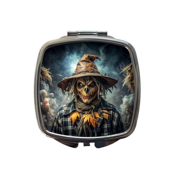 Scary Evil Scarecrow Black Watercolor Travel Makeup Handbag Purse Small Pocket Compact Mirror