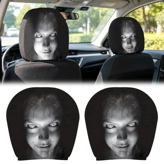 Scary Face Car Headrest Cover â Universal Elastic Seat Protector with Glowing Eyes â Halloween Auto Interior Decor for Vehicle Truck