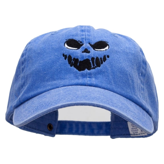 Scary Face Silhouette Embroidered Pigment Dyed Wash Caps - Royal OSFM