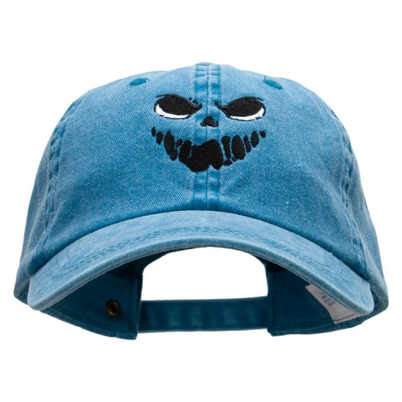 Scary Face Silhouette Embroidered Pigment Dyed Wash Caps - Turquoise OSFM