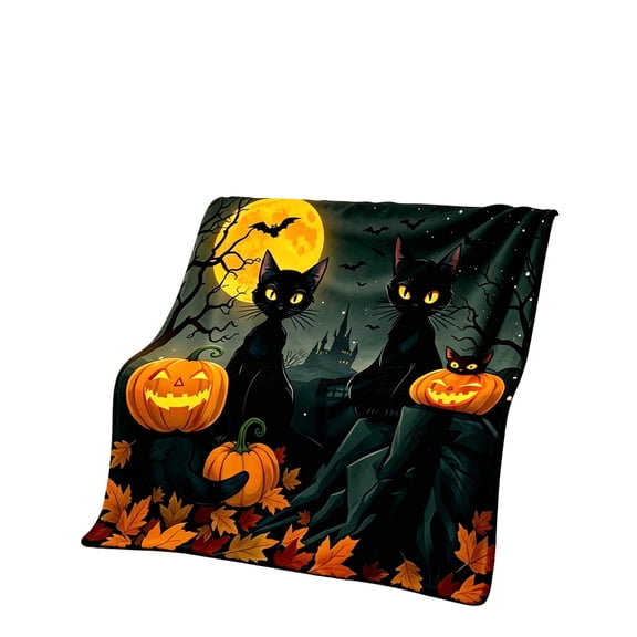 Scary Full Moon Maple Leaf Decorative Blanket Soft Sofa Couch Bed Cover for Halloween Home Decor Flannel 40x60 Inch
