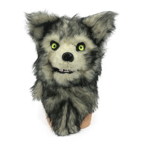 Scary Grey Wolf Mask Moving Jaw, Halloween Werewolf Mask, Mouth Movable Wolf Mask for Halloween Cosplay Masquerade Costume Party,Wolf Decoration