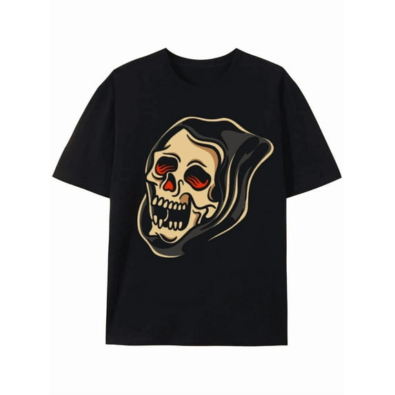 Scary Grim Reaper Skull Graphic Tee for Halloween