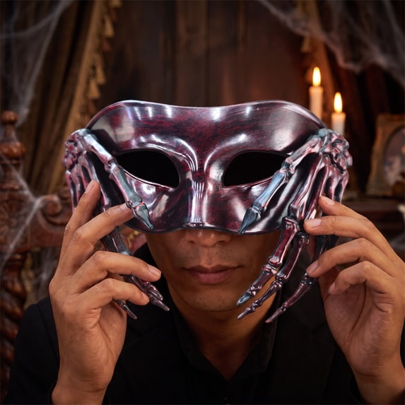Scary Halloweem Mask Skeleton Half Mask 7 Inch Mask Masquerade Mask for Men and Women Scary Mask Accessory for Halloween Party Red, 1 Pack