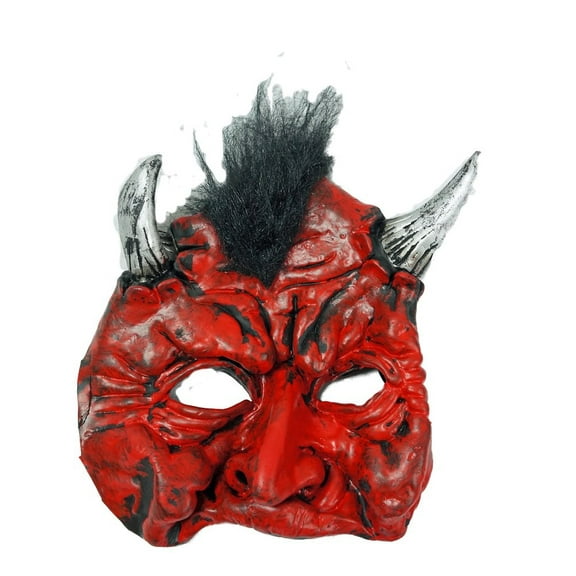 Scary Halloween Deluxe Chinless Deluxe Devil Mask with Black Hair Adult/Teen