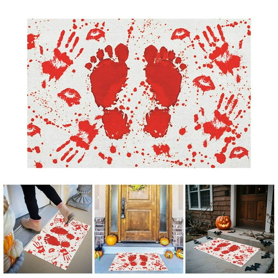 Scary Halloween Doormat Footprint Indoor/Outdoor Welcome Rug, Non- Floor Mat for Front Door, Haunted House Party Decor, Prank Gift & Seasonal Holiday Home Decoration
