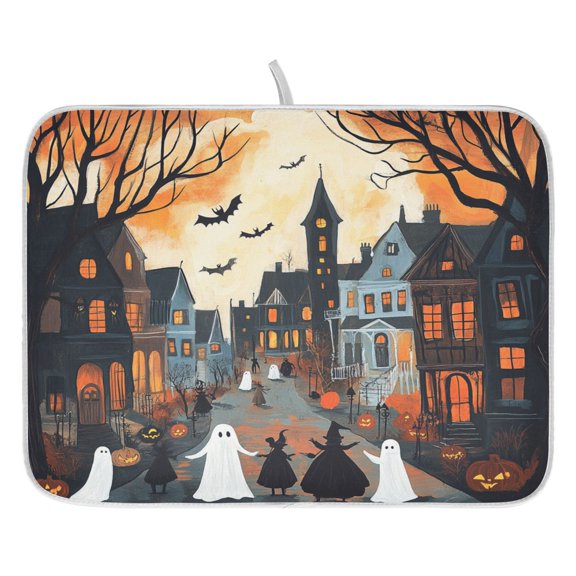 Scary Halloween Ghost Dish Drying Mat for Kitchen, Quick Drying Absorbent Soft Durable 18 x 24"