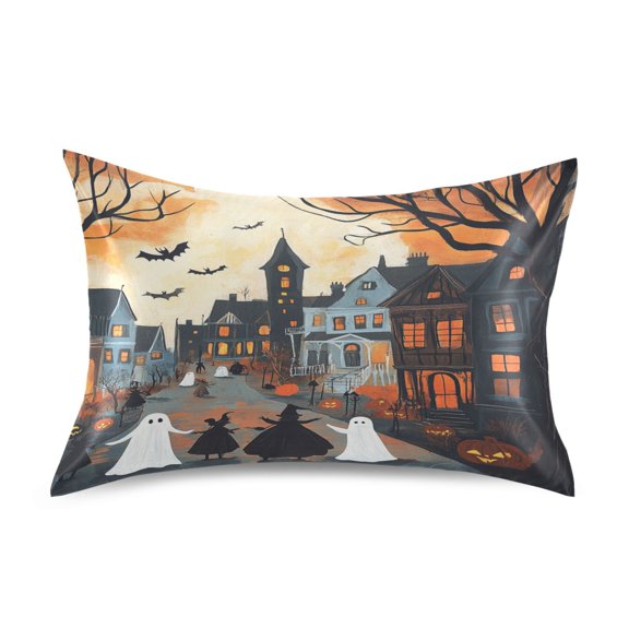 Scary Halloween Ghost Satin Pillowcase 20''x26'' Double-Sided Print Soft Wrinkle Resistant