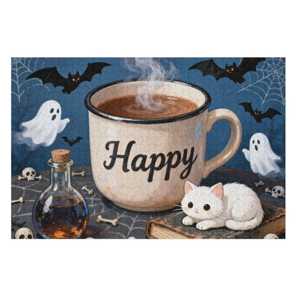 Scary Halloween Jigsaw Puzzles 1000 Pieces for Adults,Families(Ghost,Cat,Bat,Magic Book,Skull,Skeleton) Pieces Fit Together Perfectly 30x20 Inch Horror Night Performance Puzzle Art