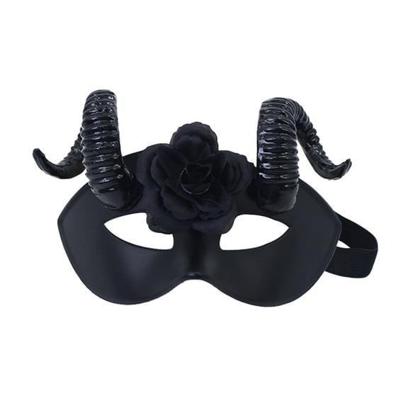 Scary Halloween Mask, 8 Inch Black Masquerade Mask with Devil Horn and Flower Detail, Mask Accessory for Masquerade Party and Themed Events, 1 Pack