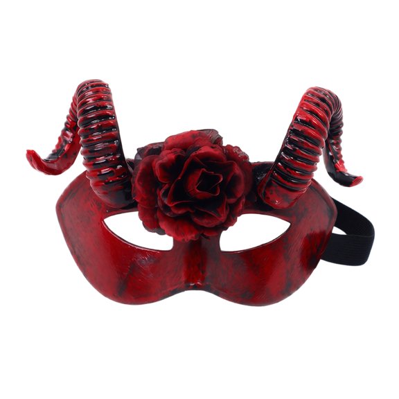Scary Halloween Mask, 8 Inch Devil Horn Masquerade Mask with Flower Accent, Scary Mask Accessory for Masquerade Party, Red, 1 Pack