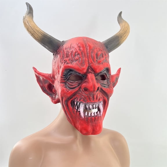 Scary Halloween Mask Devil Horn Full Latex Mask Halloween for Student Adults Halloween Party Supplies for Themed Events Haunted House Decor 1 Pack