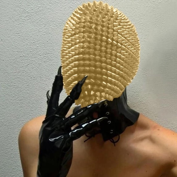 Scary Halloween Mask Gold Spiked Mask Metallic Spiked Full Face Cover Punk Masquerade Mask for Men Halloween Accessory for Halloween Party and Events