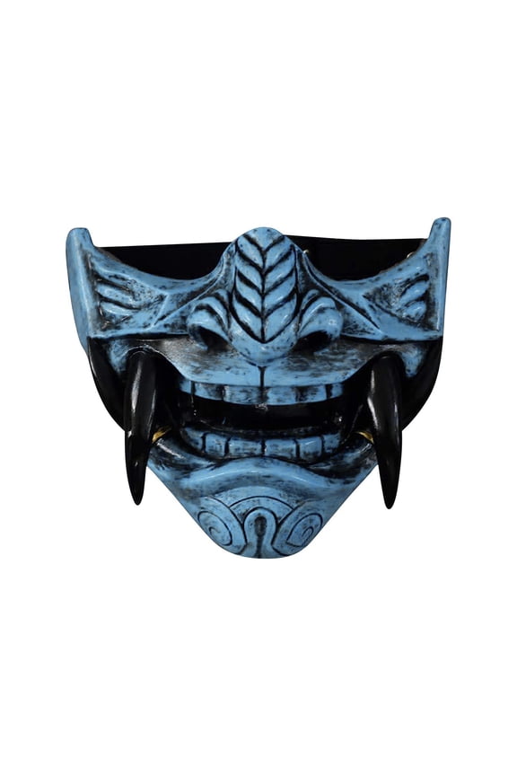 Scary Halloween Mask Oni Mask Blue Japanese Demon Half Face Mask for Men Halloween Accessory for Halloween Party 1 Pack