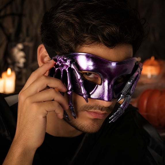 Scary Halloween Mask, Purple Skeleton Hand Masquerade Mask 7 Inch Half Face Mask Accessory for Masquerade Party Spooky Halloween Decor, 1 Pack