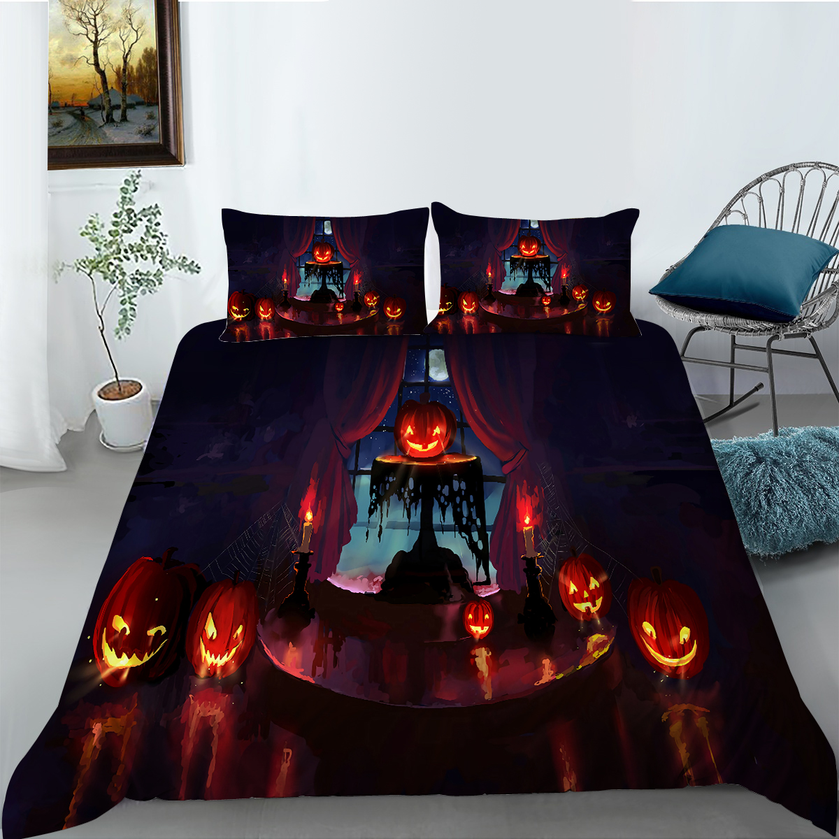 Scary Halloween Night Theme Home Bedding with Soft Fiber Duvet Cover